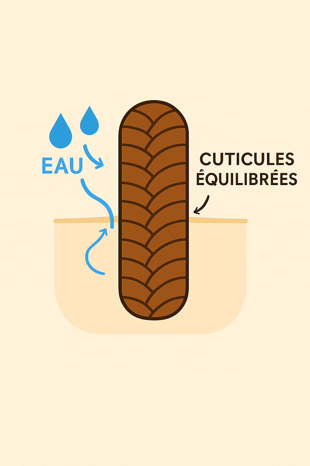 Cheveu à porosité moyenne avec cuticules équilibrées et bonne rétention d’eau