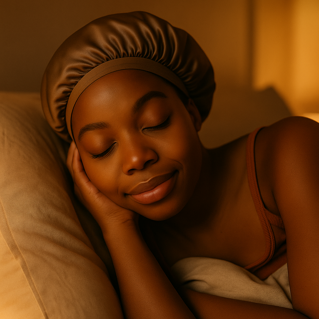 Protection en satin pour hydrater les cheveux crépus pendant le sommeil