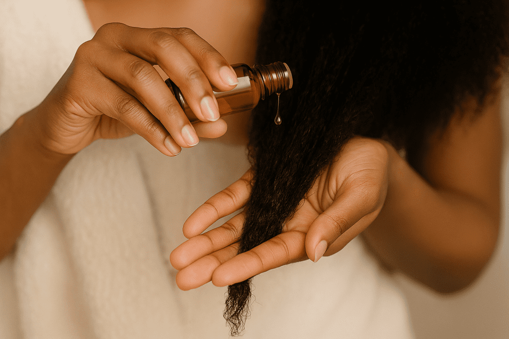 Huile végétale utilisée pour hydrater les cheveux crépus et sceller l’eau