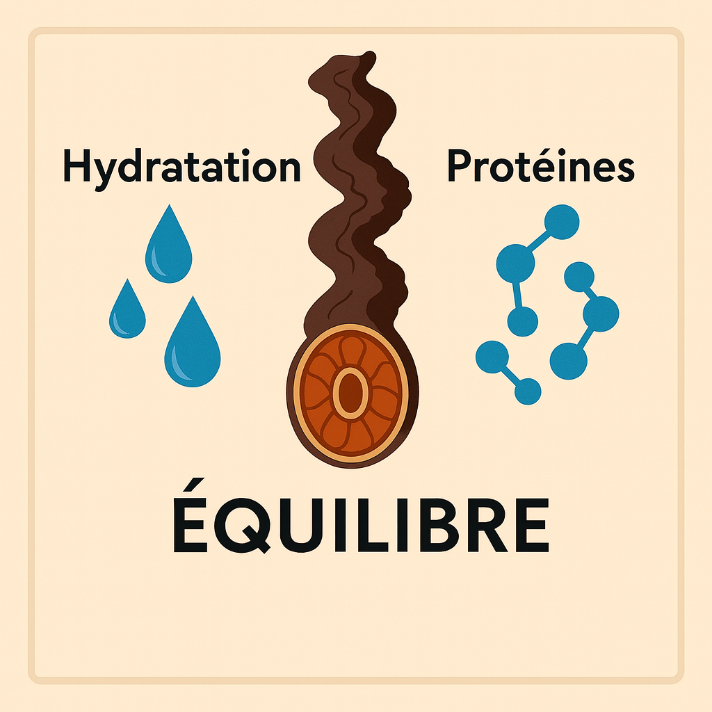 Équilibre entre hydratation et protéines pour cheveux crépus