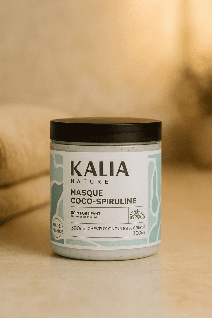 Masque protéiné cheveux crépus Kalia Nature à la spiruline pour renforcer la fibre capillaire