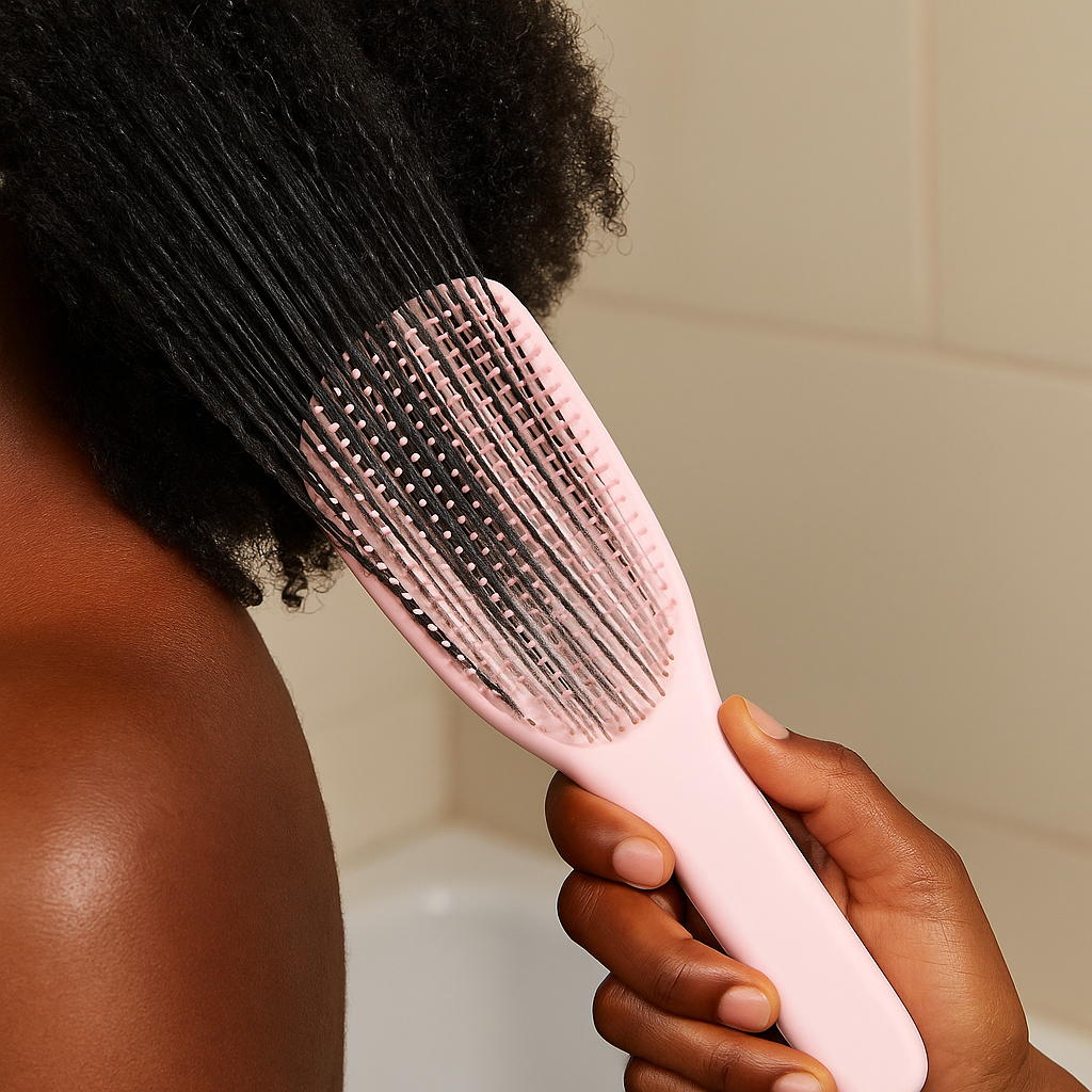 Démêlage des cheveux crépus 4C avec la Wet Detangler sur cheveux préparés avec un soin