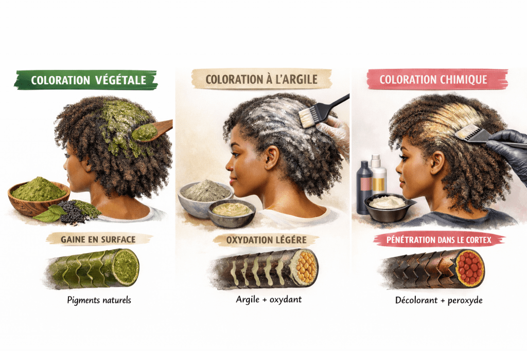 Comparatif coloration cheveux crépus : végétale, à l’argile et chimique